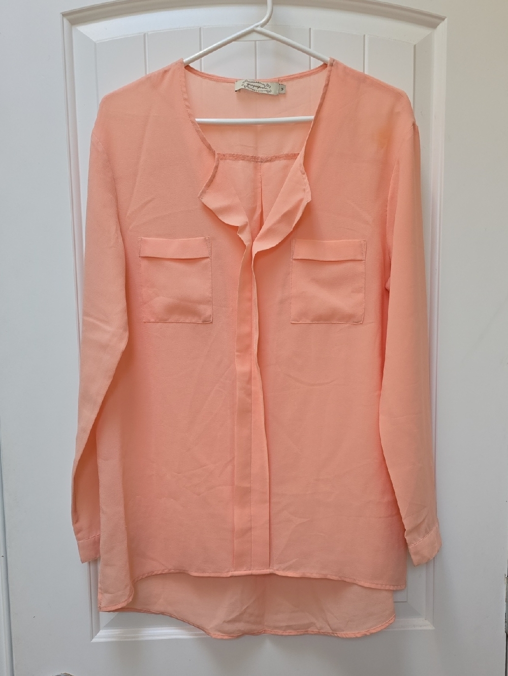 Women's Peach Long-Sleeve Ruffle-Neck Blouse